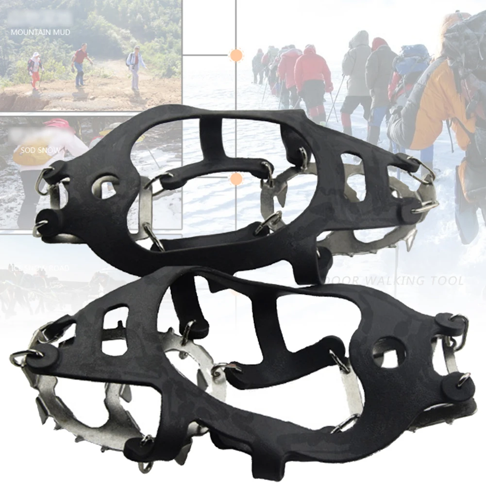 Outdoor Crampon Sports Safety 18 Teeth Grips Steel Snow Anti Slip Climbing Cleats Chain Shoe Spikes Ice Gripper