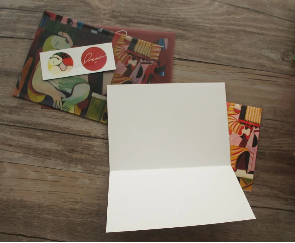 2 Envelopes 2 Card Sticker Set Abstract Oil Painting Design Envelop Message Card Invitation Envelop Transparent Paper