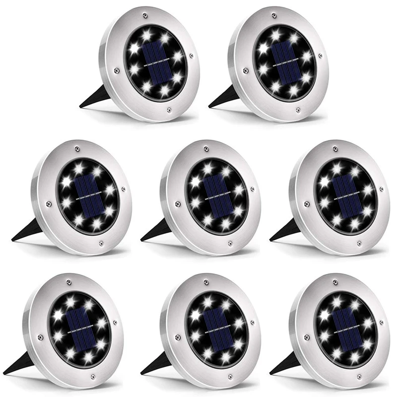 

8 LED Solar Ground Lights Outdoor Waterproof Landscape Disk Lamp for Garden Pathway Yard Deck Patio Walkway 8 Packs