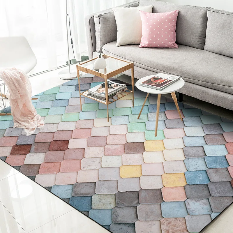 

Japan and South Korea Sweet girl Macaron color carpet living room floor mat Bedside plush rug non-slip door mat custom made