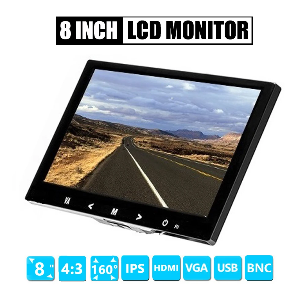 

Mini 4:3 8 inch TFT LCD Color Video Monitor HDMI VGA BNC AV Input for PC CCTV Security and Stand Rotating Screen Monitor
