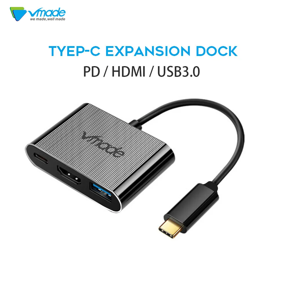 

Vmade 3-in-1 USB to Type C Hub to HDMI Adapter USB-C Hub Dock with Type-C Power Delivery for MacBook Pro/Air 2018