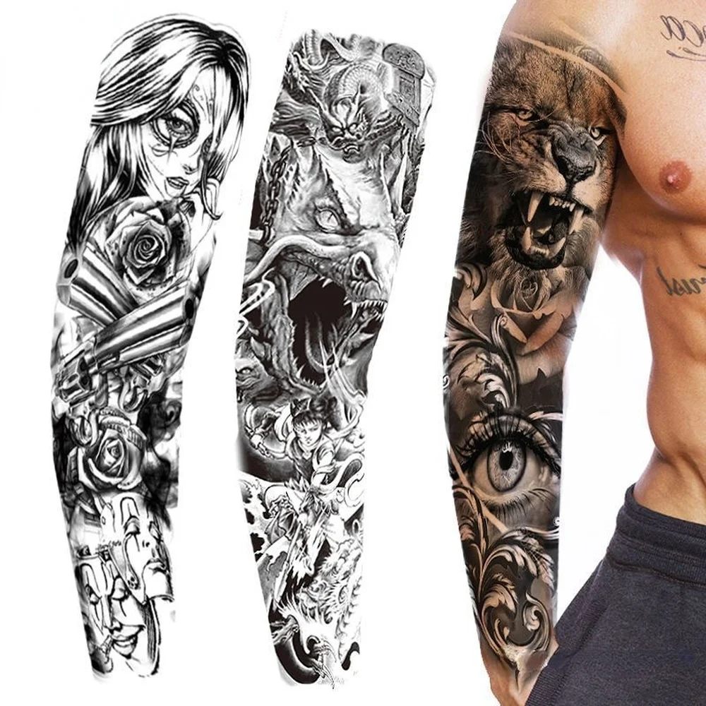 Full Arm Temporary Tattoos Sleeve for Men Women Realistic Fake Tatoo Warrior Lion Mechanical Skull Wolf Rose Tatto Sticker Totem full spectrum warrior ten hammers pc