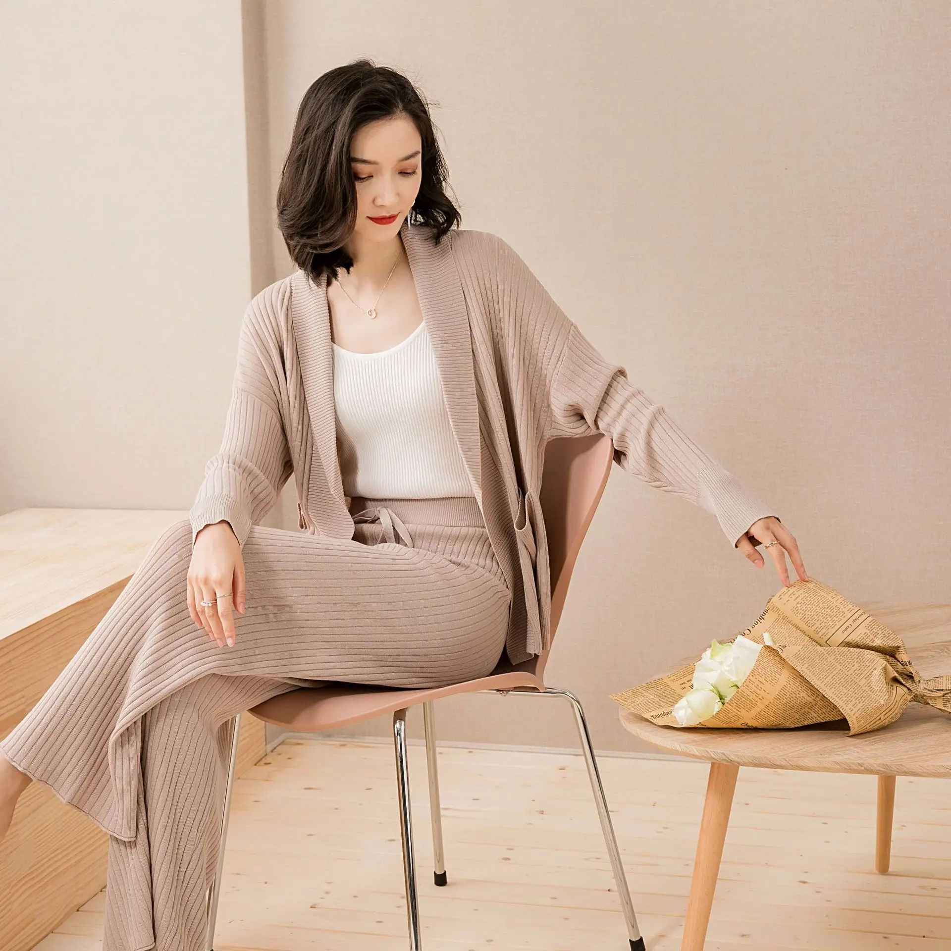 

2020 Early Spring And Summer New Style Korean-style WOMEN'S Wear Fashion Leisure Suit Flax Knitted Cardigan Pocket Coat Loose Pa