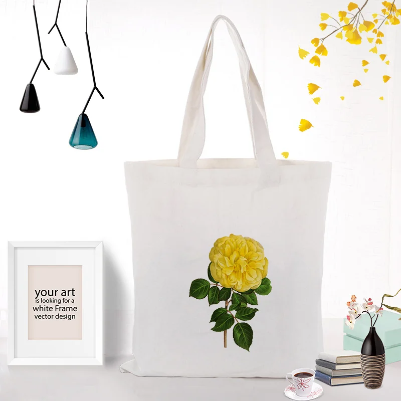 FLOWERS301 Сумка-тоут, Цветочная сумка, индивидуальная печать логотипа, Повседневная сумка для покупок, канва для DIY, эко, многоразовая утилизация, текст, логотип на заказ - Цвет: FLOWERS301