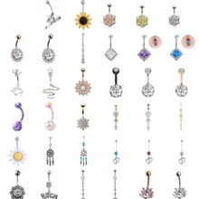 1 шт сексуальные болтающиеся пупка золотые, серебряные кольца Пирсинг живота CZ Кристалл цветок ювелирные изделия для тела пупка пирсинг Кольца