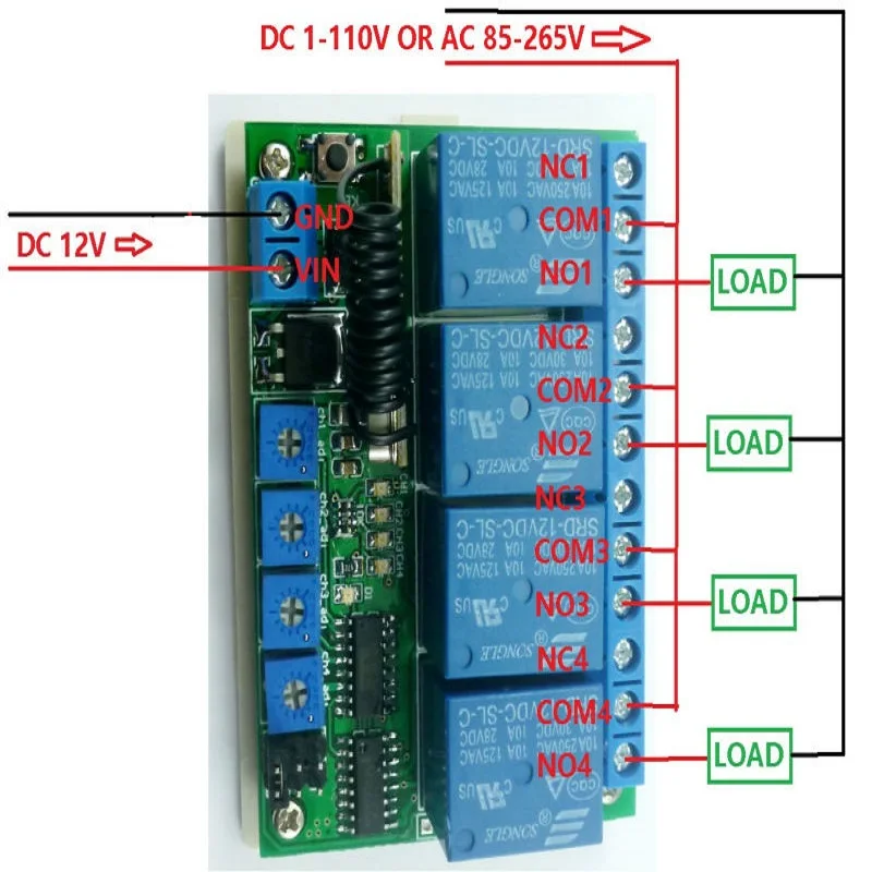 

RF22A04*1+TB195*1 PT2262 Transmitter Control Delay Relay Receiver Kits RF Wireless Lamp LED Motor