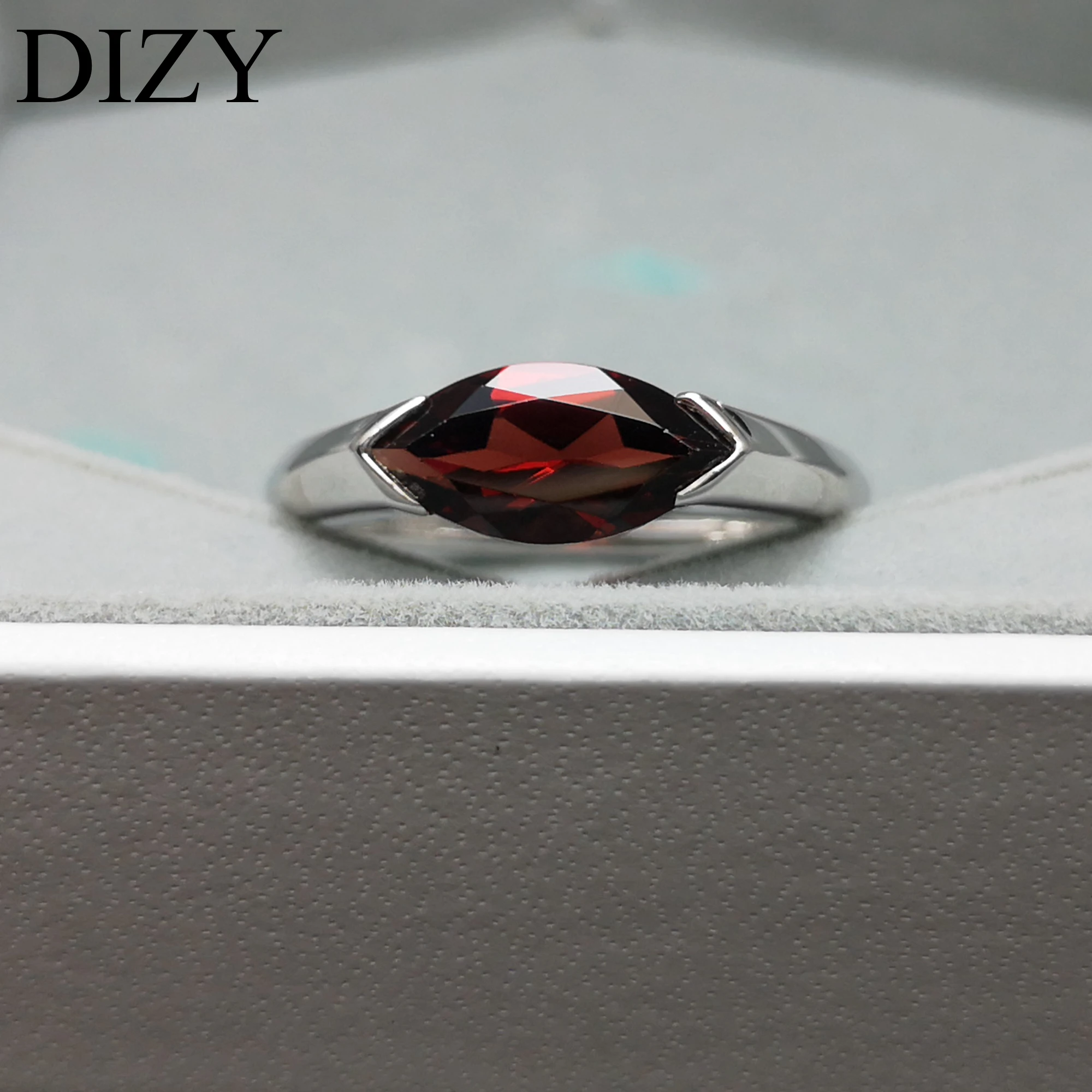 DIZY Marquise 2.0CT Natural Garnet Ring 925 Sterling Silver Gemstone Ring for Women Gift Wedding Engagement Jewelry