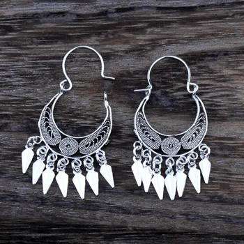 

MYTHIC AGE Real 925 Sterling Silver Vintage Ethnic Exotic Tribal Round Drop Dangle Earrings for Women Girls Jewelry Gift