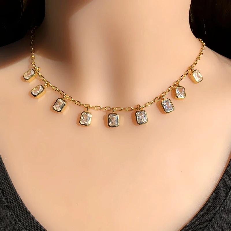 Многоцветный каплевидный кристалл Циркон длинный кулон ожерелье для женщин золотой цвет цепи зеленый камень уникальная яркая бижутерия для вечеринки