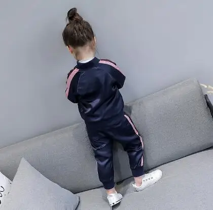 Спортивные костюмы для маленьких девочек 2-8 лет, осеннее Детское пальто на молнии с длинными рукавами+ штаны, комплект повседневной одежды из 2 предметов для девочек, детский спортивный костюм