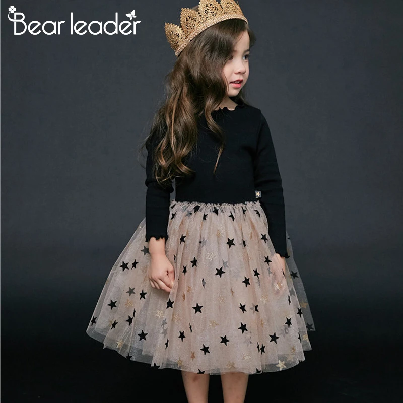 Bear Leader Girls Dress Navy Style Dress Spring Long Sleeve Puff Sleeve Princess Dresses Solid Children Dress Toddler Dresses