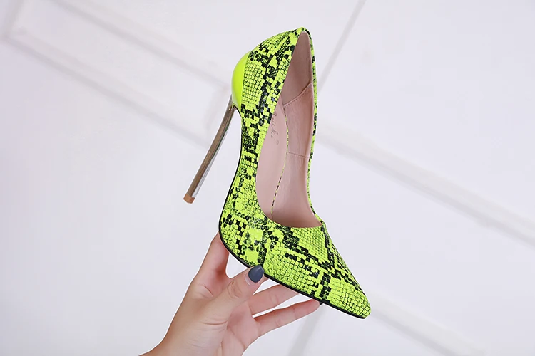 Fashion Women Pumps High Heels 13CM Snake Printed PU Leather Women Shoes Pumps Stiletto Pointed Toe Slip On Nightclub Party Shoe