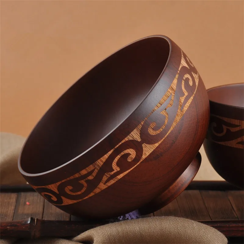 Mongolian style Wooden Bowl Mongolia Soup Salad Rice Noodle Bowls Ethnic Style Natural Wood Kids Original Wood Bowl Tableware