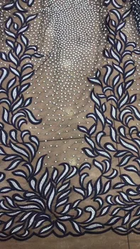 

Nigerian french net Lace yaking-9.8925 Embroidered Cord Lace Fabric with full beads for bridal dress