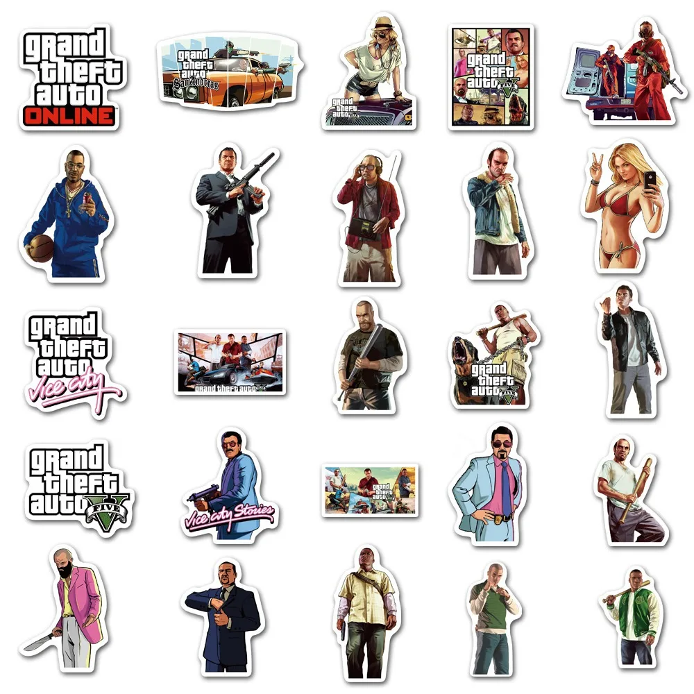 Game GTA Anime Stickers 10/30/50PCS Kids Toy Decals DIY Skateboard Laptop Guitar Phone Luggage Bike Car Cool Waterproof Sticker cartoon stickers decorative stickers anime stickers colorful stickers car sticker decal
