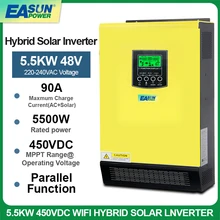 Inversor Solar híbrido, cargador de batería de 5500W, 48V, 220V, alta entrada PV, 5,5 Kva, 450VDC, MPPT, 90A, conectado a la red