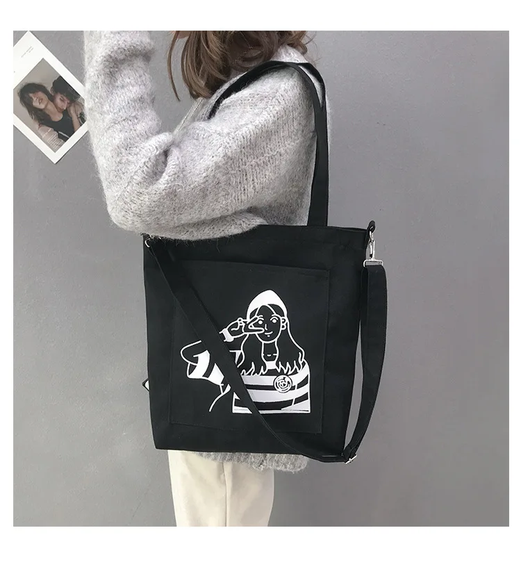 

Canvas Bag Women's Shoulder Creative Printed Over-the-shoulder Bag 2018 Winter New Style Literature And Art Women's Tote Bag