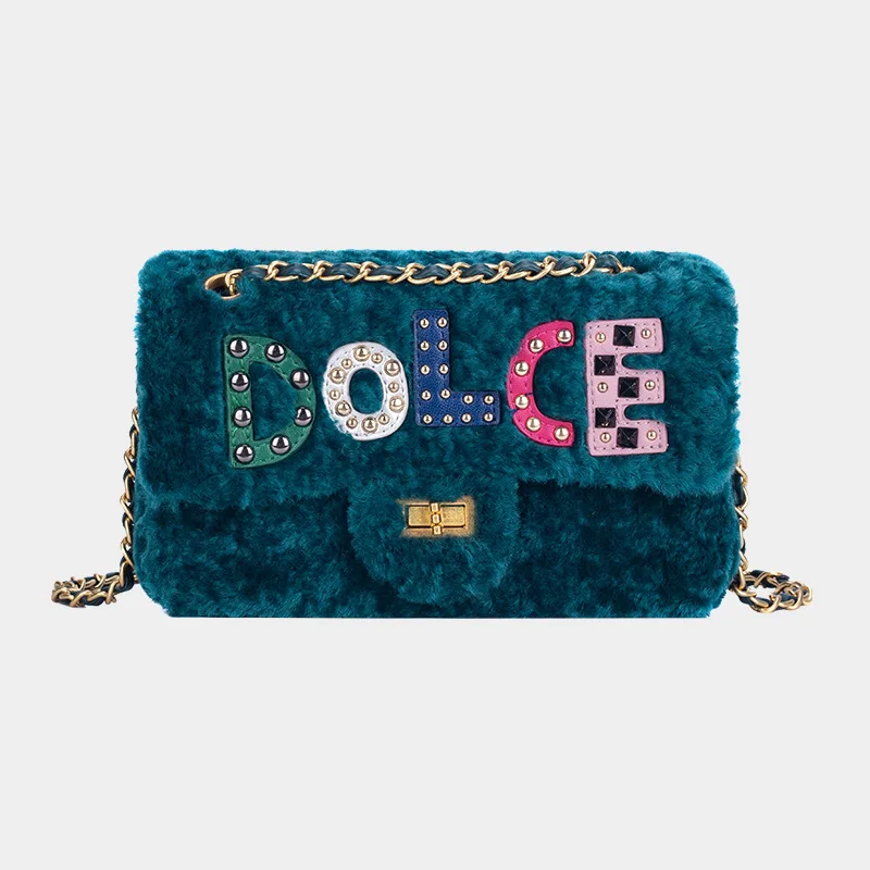 7 цветов новые бархатные со стразами с буквенной цепочкой сумки через плечо Известный Дизайн женские сумочки и сумочки - Цвет: green