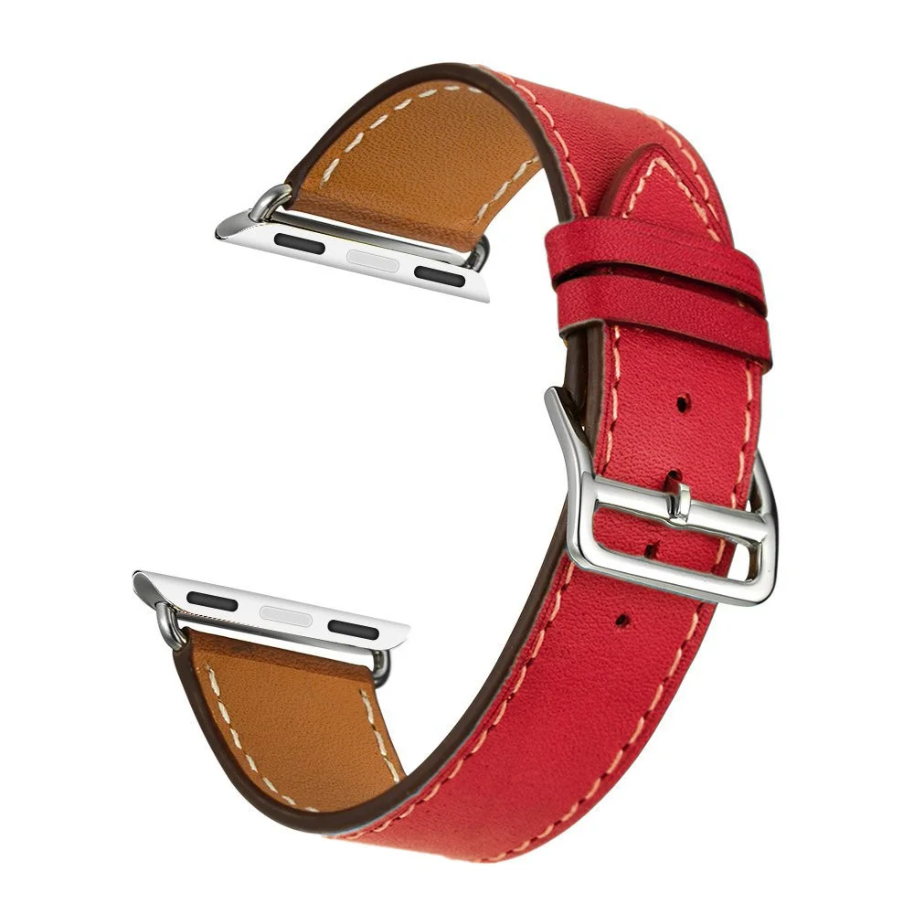 Кожаный ремешок для Apple watch band 44 мм 40 мм iWatch band 42 мм 38 мм одиночный походный браслет ремешок для часов Apple watch 4 3 2 1 - Цвет ремешка: red
