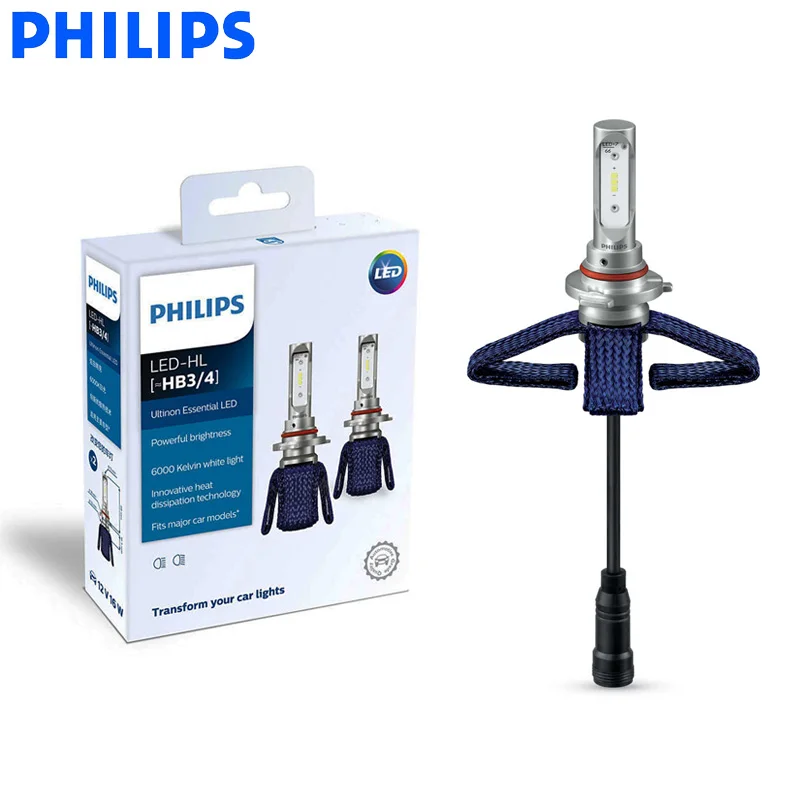 

Philips LED 9005 9006 HB3 HB4 Ultinon Essential LED Car Bulbs 6000K Bright White Light Genuine Auto Head Lamps 11005UE X2, Pair