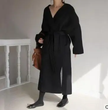 Женское зимнее шерстяное пальто из смешанной шерсти с поясом, теплый, Облегающая посадка, модное повседневное офисное Женское пальто, куртка цвета хаки, черный, плюс размер J558 - Цвет: black