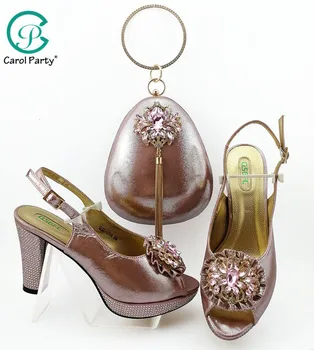 

Hot Selling African Shoes And Bag Set Italian Design Matching Shoes And Bag Set Nigerian For Wedding Party in Pink color
