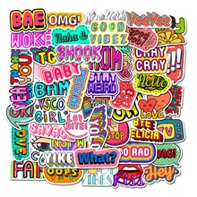 

50PCS English Words Small Fresh PVC Graffiti Sticker Decoracion Scrapbooking Accessories Child Colorful Sticker Phone Aesthetic