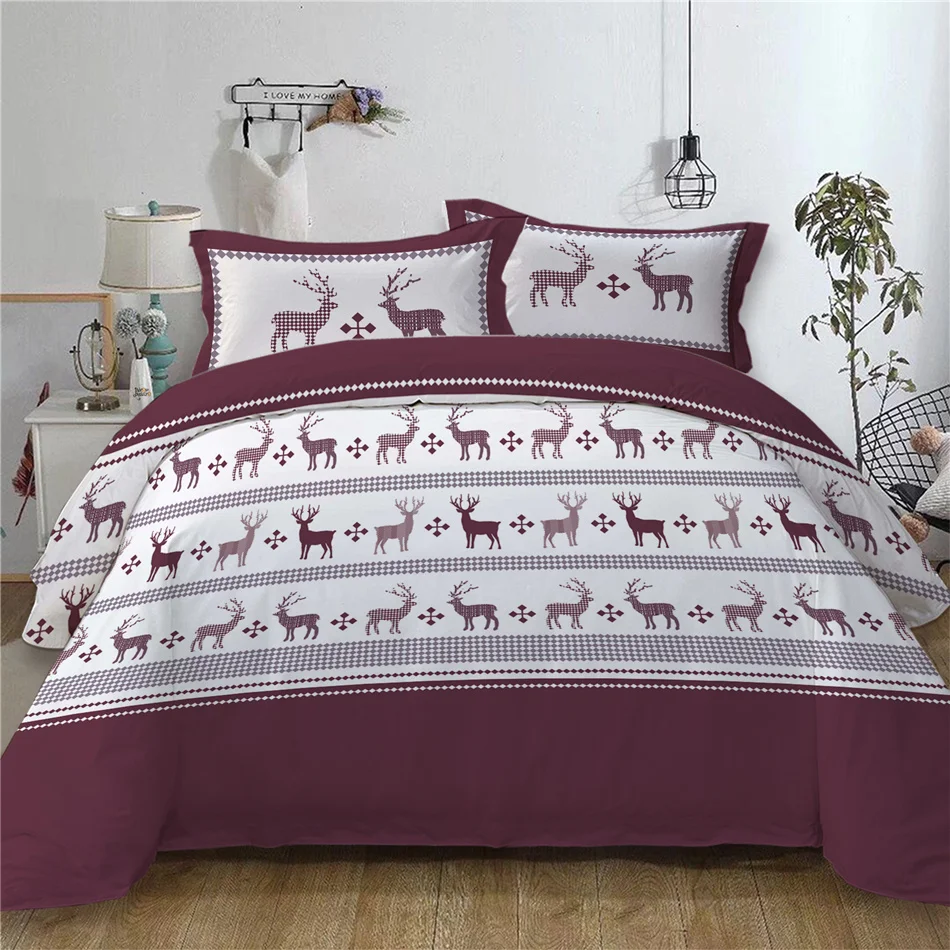 3D Christmas Duvet Cover Set Double Queen King Reversible Red White Elk Reindeer Bedding Set Child Kids Christmas New Year Gift