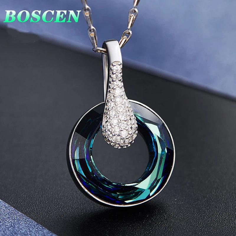 Ожерелье BOSCEN из стерлингового серебра 925 пробы с подвеской для женщин, подарок на день рождения для девочек, украшенный кристаллами Swarovski