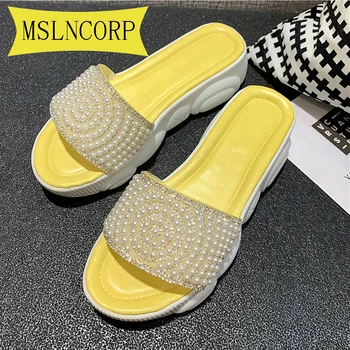 

Plus Size 34-46 Outdoor Fashion Ladies Spring Summer/women Waterproof Platform Thick Bottom Rhinestone Slippers Beach Sandals