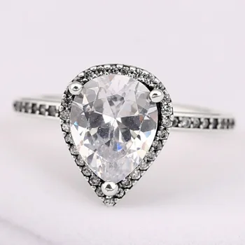 

Original Radiant Large Teardrop Ring With Crystal Rings For Women 925 Sterling Silver Ring Wedding Party Gift Fine Jewelry