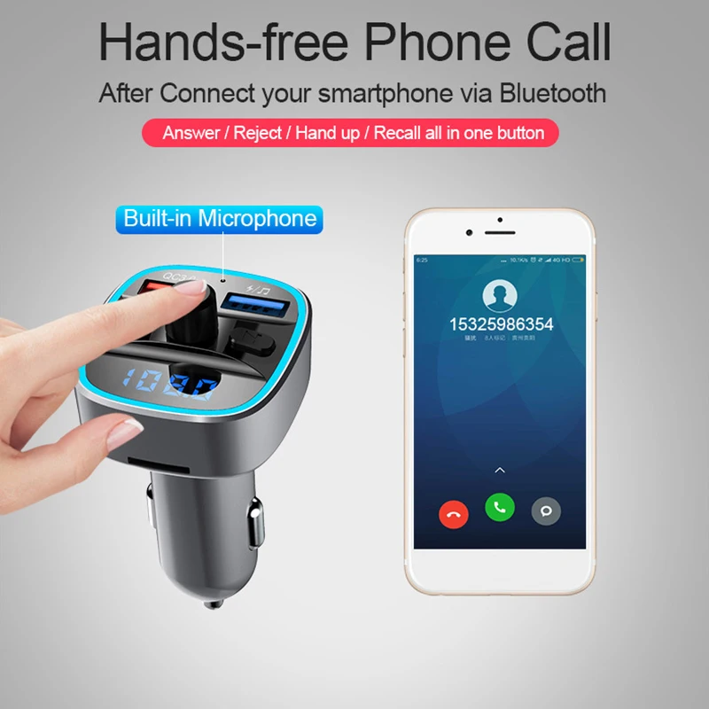 Bluetooth fm-передатчик для автомобиля, беспроводной fm-радио передатчик Bluetooth автомобильный адаптер с QC3.0 зарядки, громкой связи, S