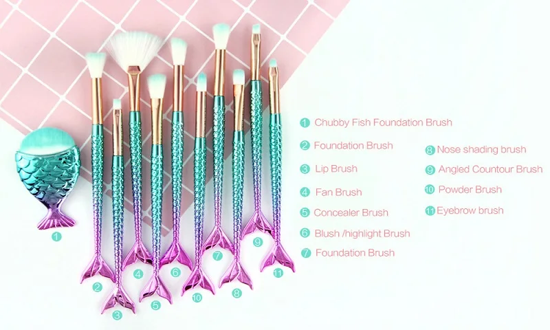 Макияж кисти Русалка основа для макияжа бровей подводка для глаз Румяна косметический консилер рыбий хвост Макияж Кисти Инструменты