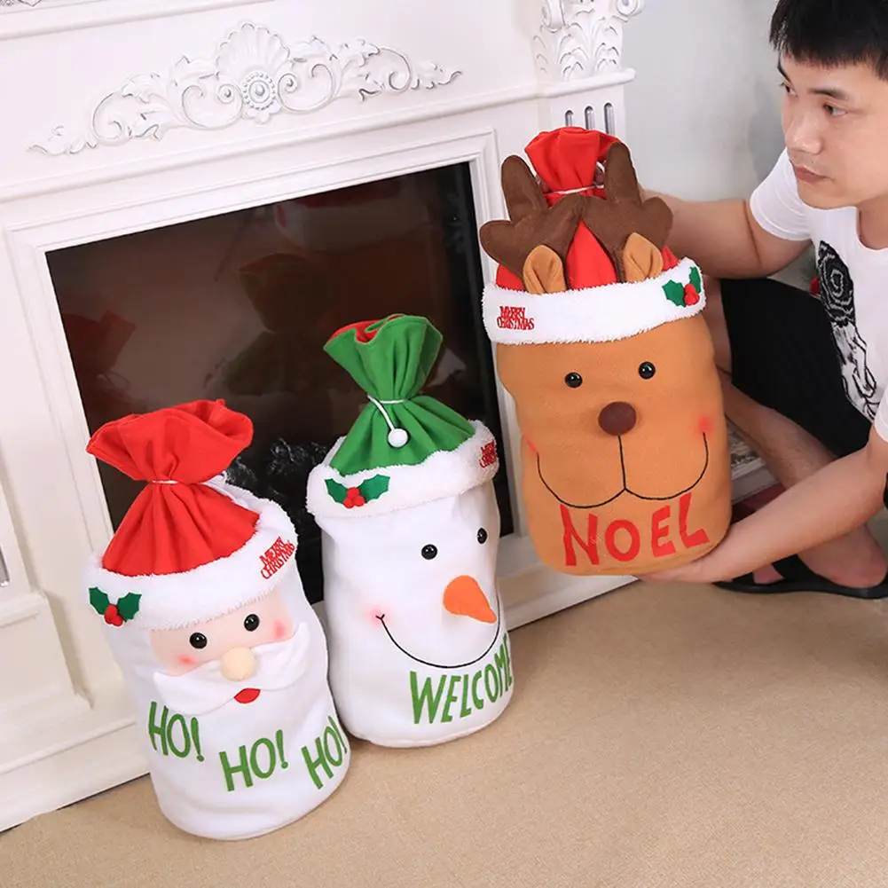 

36x35cm Christmas Cloth Gift Box Large Capacity Santa Claus Snowman Deer Candy Storage Bags Party Supplies With Drawstring