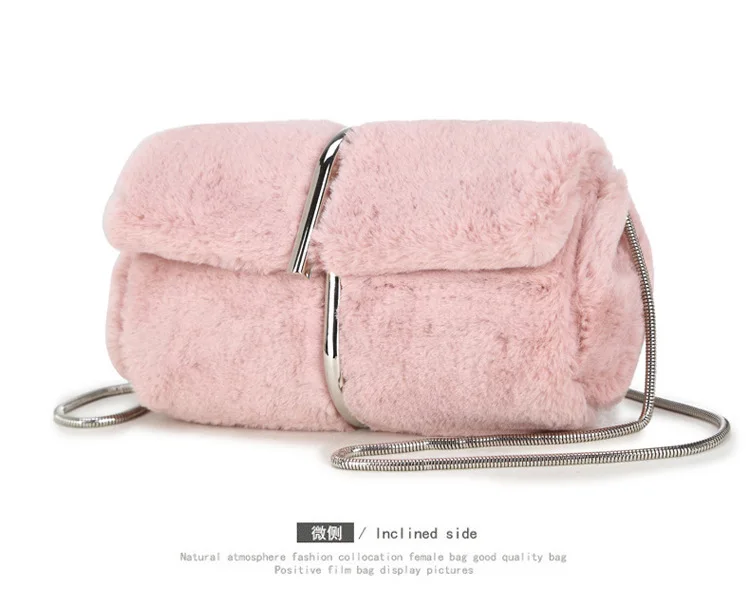 pink Осень Зима Кролик сумка красивая цепочка Сумочка диагональная крест цепочка из змеиных костей сумка женская сумка - Цвет: pink