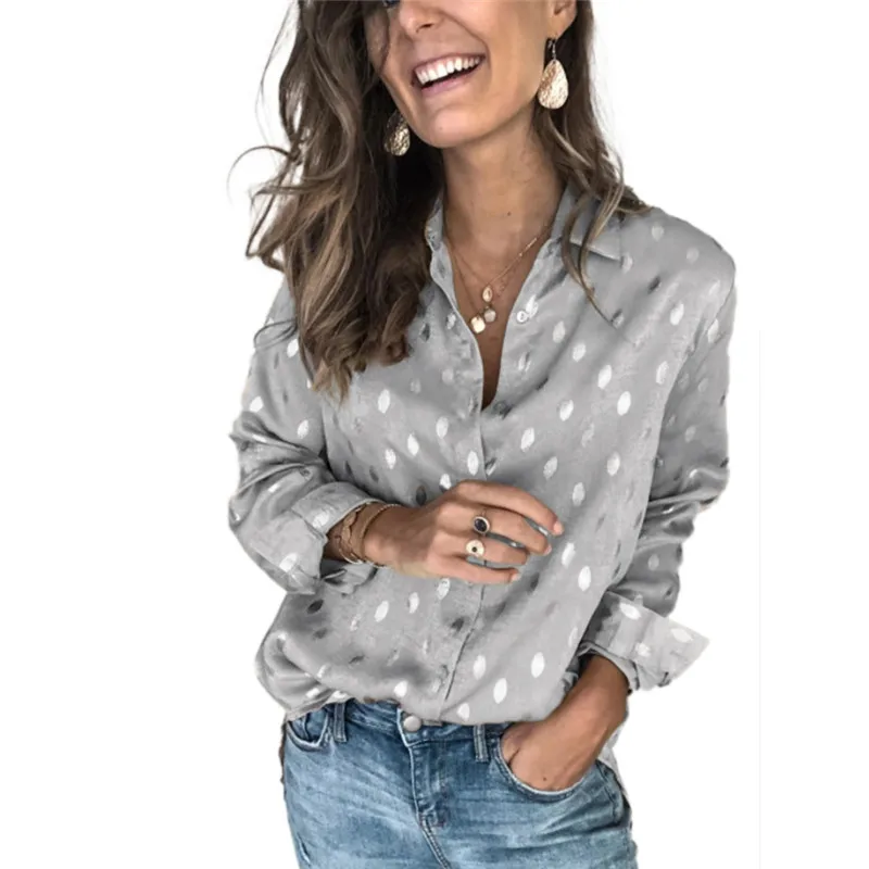 2020 Spring Summer Women Dots Print Blouse Shirt Female Tops Long Sleeve Casual Turn-down Collar OL Style Women Loose Blouses 2020 Spring Summer Women Dots Print Blouse Shirt Female Tops Long Sleeve Casual Turn-down Collar OL Style Women Loose Blouses
