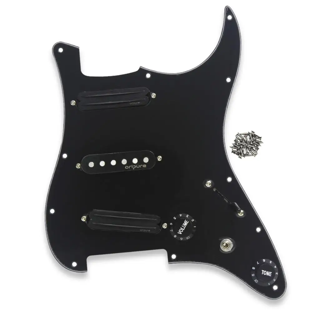 

OriPure Black Loaded Guitar Pickguard Strat SSS 11 Hole Alnico 5 Pickup Assembly Set Guitar Accessories
