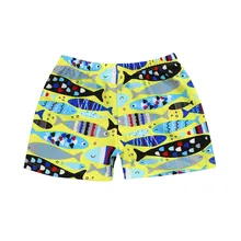 Желтые трусы-боксеры с принтом тропических рыб для мальчиков; стрейчевый пляжный купальный костюм с принтом героев мультфильмов; шорты; плавки;#1