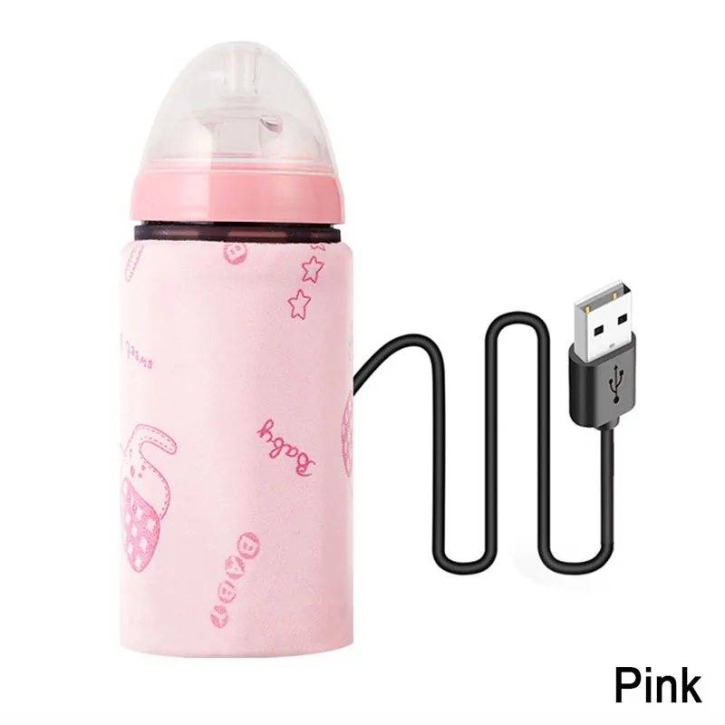 New USB Baby Bottle Warmer Portable Travel Milk Warmer Infant Feeding Food Heater Bottle Heated Cover Insulation Thermostat - Цвет: Розовый