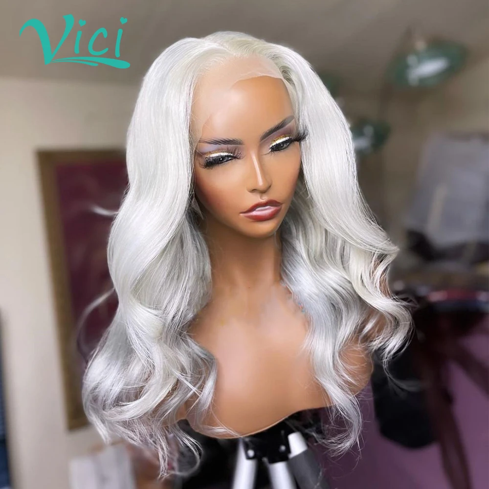 

Ash Grey Colored Human Remy Hair Transparent HD Lace Front Wig Brazilian Hair Body Wave T Part Lace Front Wig Pre Plucked 180%