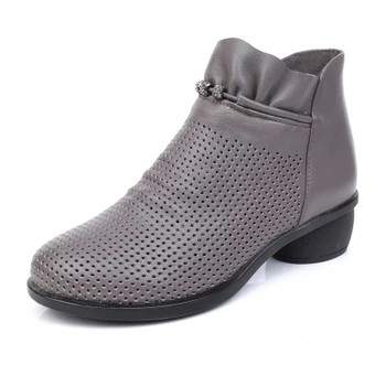 

Spring Women Boots Genuine Leather Ankle Shoes Summer Boots Zapatos Chaussures Femme Square High Heel Women Shoe 35-43