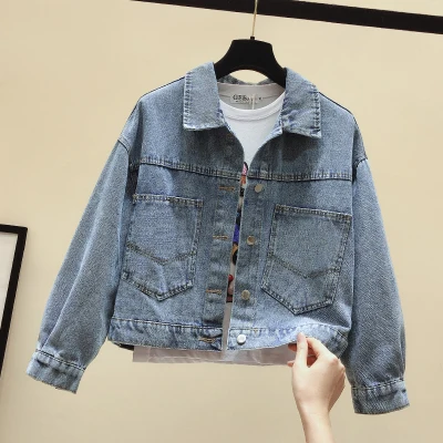 Guilantu Embroidery Sequin Vintage Denim Jacket Women Turn-down Collar Batwing Sleeve Casual Loose Streetwear Jenas Coat Female