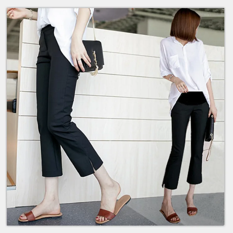 

2019 Spring And Summer New Style Maternity Clothes Fashion Korean-style Slimming Slit Capri Suit Professional Pregnant Women Abd