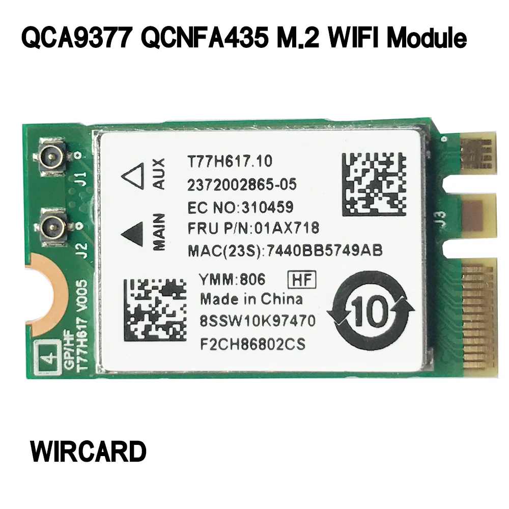 Wircard Qcnfa435 Qca9377 Dual Band M.2 Wifi Modulo Wifi Card 802.11Ac Bt 4.1 Per Laptop