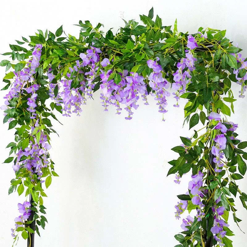 2 м цепочка цветов искусственная Глициния лоза растения-гирлянды листва открытый дом шлейф цветок поддельный цветок висячий декор для стен - Цвет: Purple