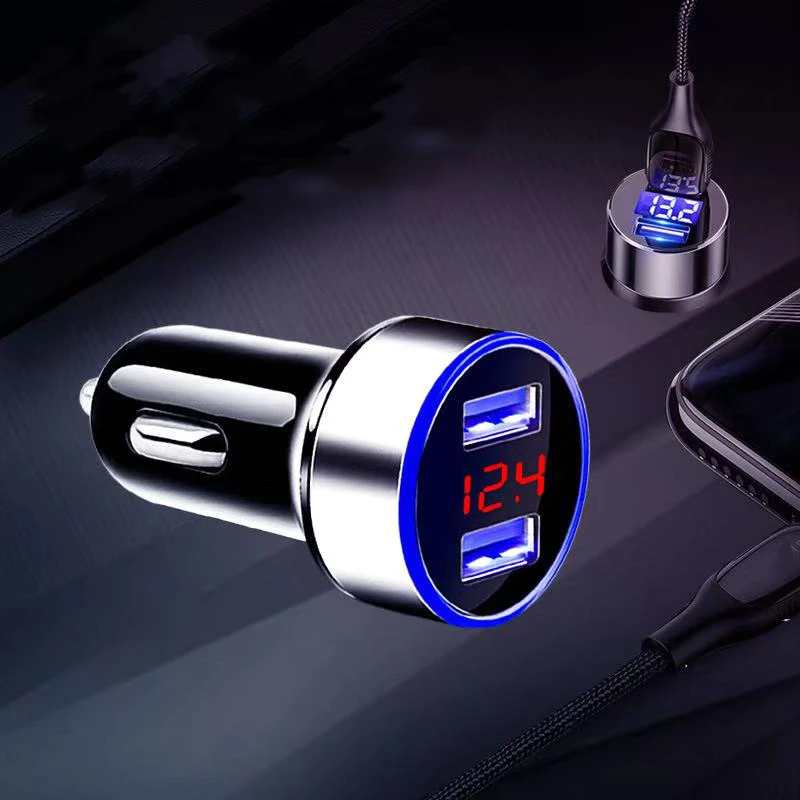 car charger fast charging Car Charger Dual USB QC 3.0 Adapter Cigarette Lighter LED Voltmeter For All Types Mobile Phone Charger Smart Dual USB Charging c car charger