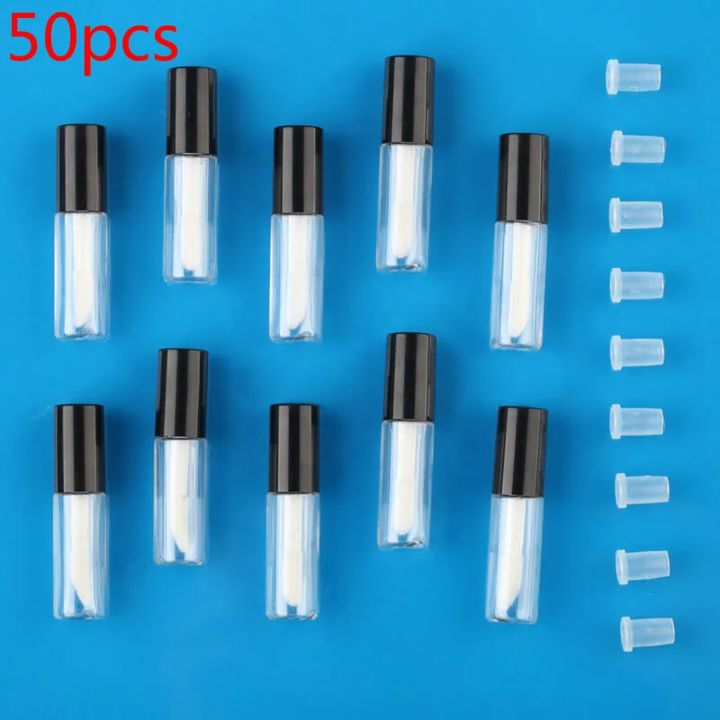 

50 pcs 1.2ml black mini plastic empty transparent lip gloss tube cap lipstick lipstick bottle container with lid lip gloss tube