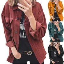 Chaqueta de pana para mujer, abrigo informal holgado de manga larga, con solapa, a la moda, novedad de otoño, 2021