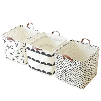 

HOT-3Pcs Waterproof Foldable Storage Basket Cotton Linen Laundry Basket Toy Debris Storage Bucket